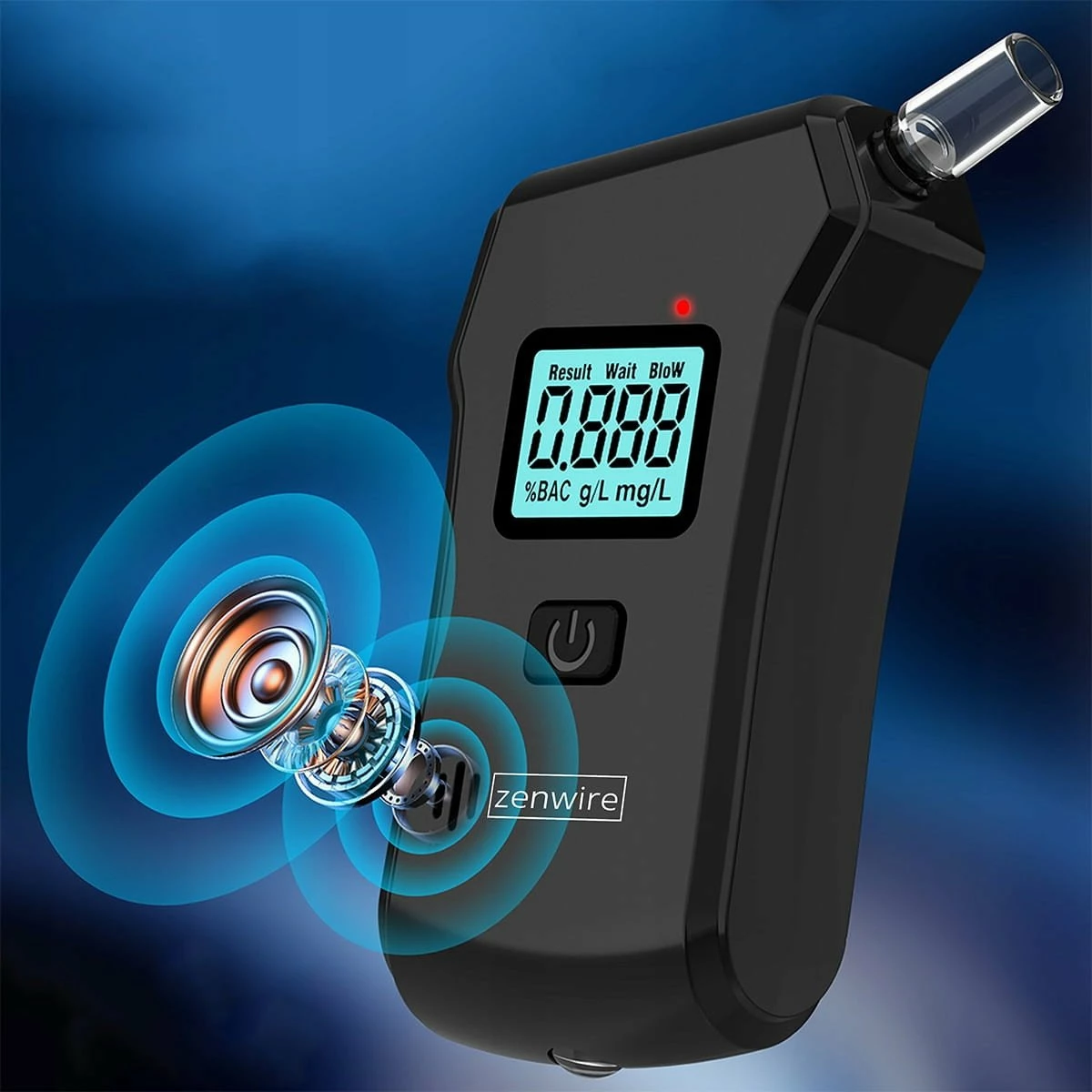 Alkotest digjital Zenwire MR806, 0.0–2.0‰, saktësi 0.01‰, me llambë dore, i zi, set 5 grykë