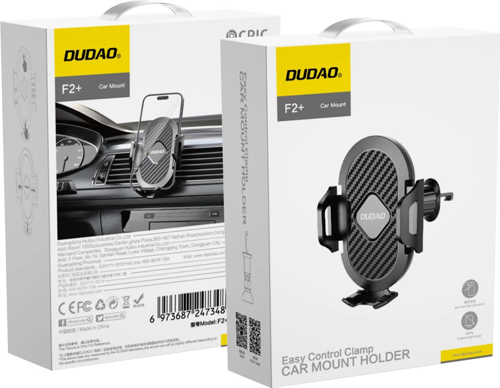 Mbajtës celulari për grilë ventilimi, Dudao F2+, kapëse automatike me grep metalik, i zi