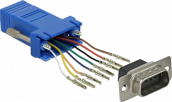 Adapter DeLOCK 66167, Sub-D në RJ-45, konfigurim pinësh, zi/blu/inoks