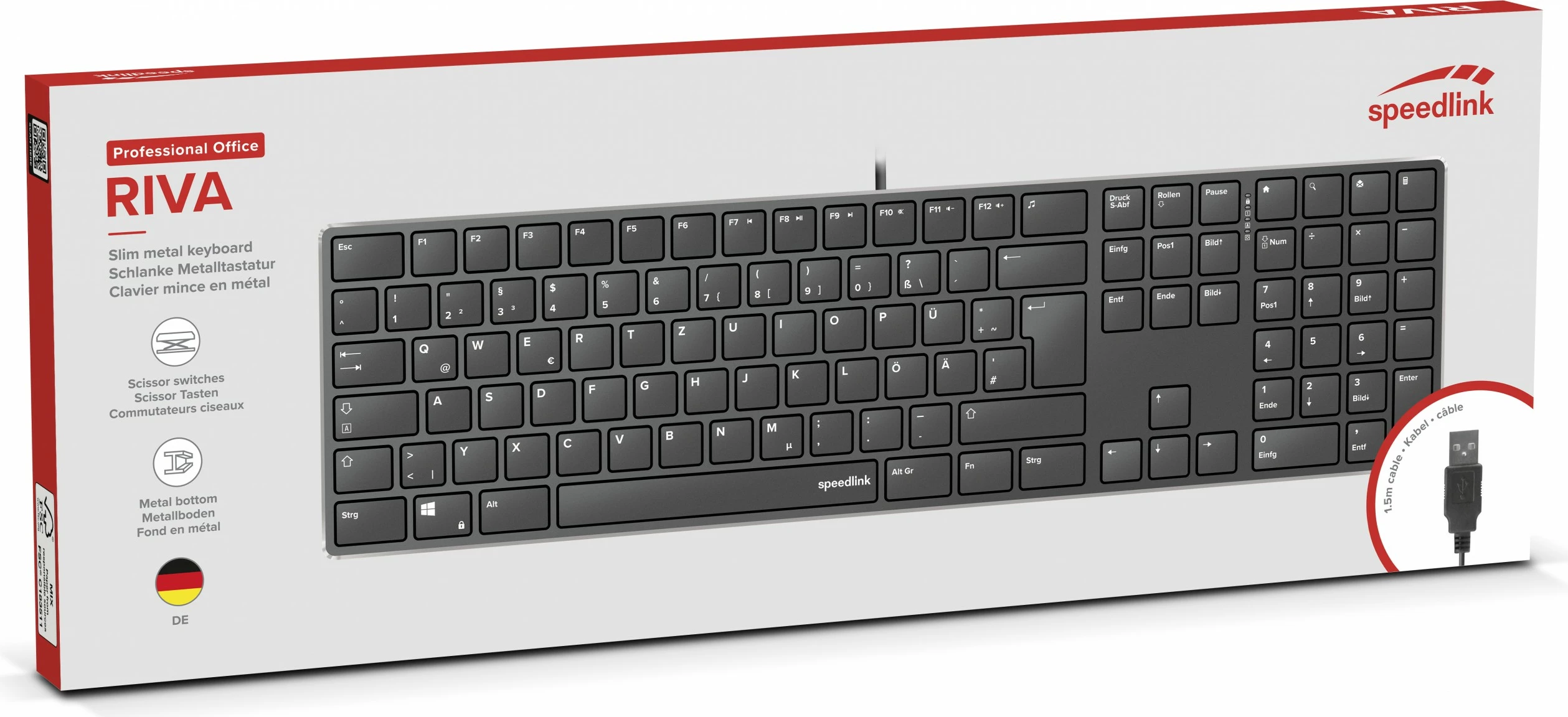 Tastierë Speedlink SL-640010-BK, Full-size, Wired, USB, Scissor key switch, e zezë
