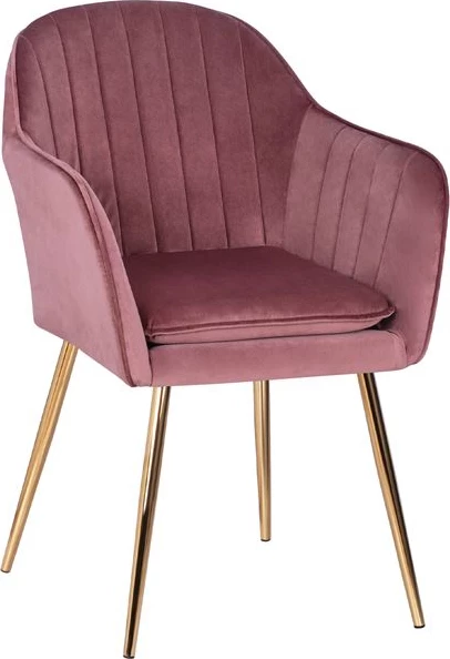 Karrige kadife SAWYER FH8523.02, ngjyrë rozë e pluhurosur, këmbë të arta, 55x60x83 cm, set prej 2 copë