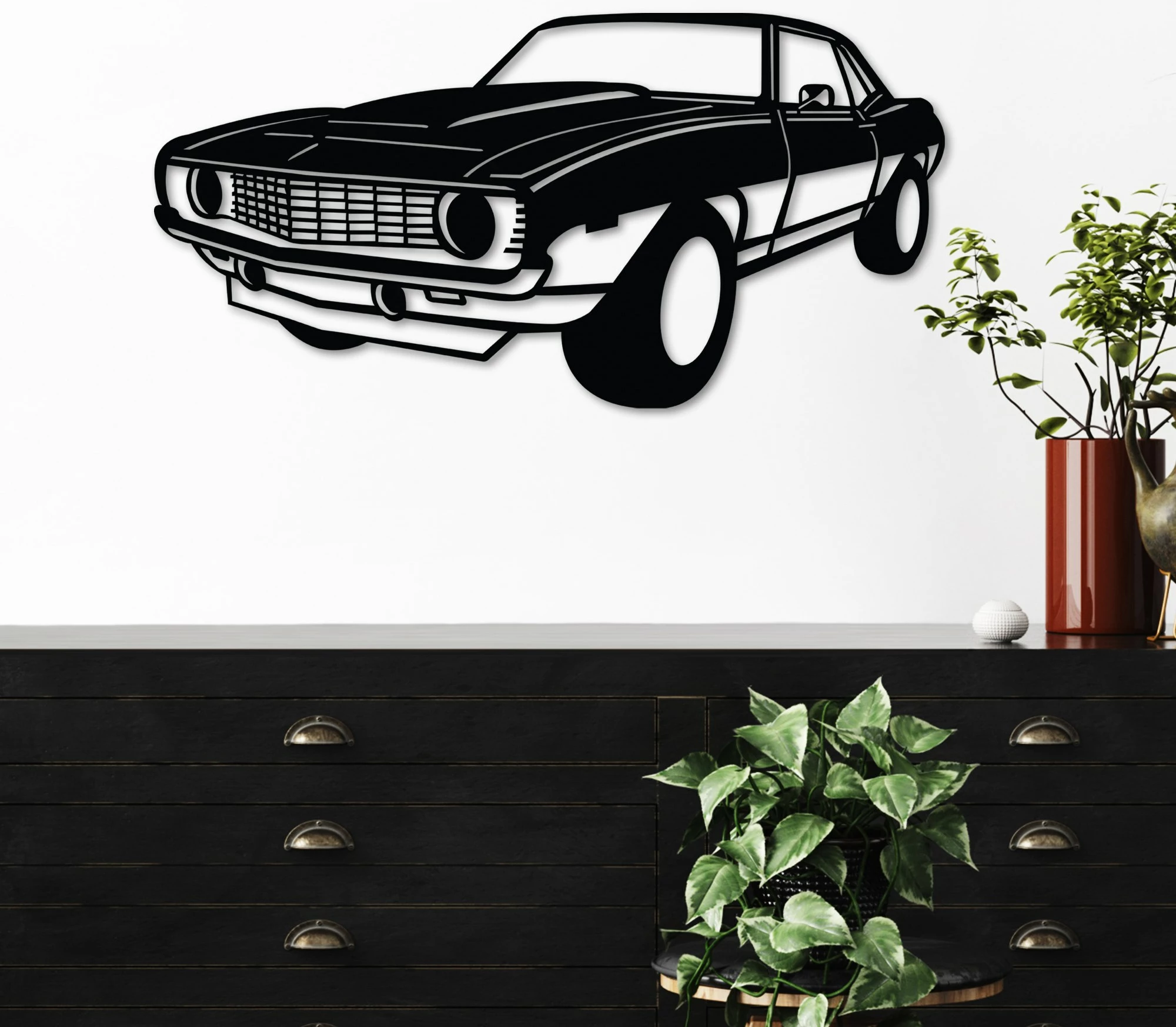 Aksesor dekorativ për mur, metalik, Chevy Camaro Yenko, ngjyrë e zezë, 60x30cm