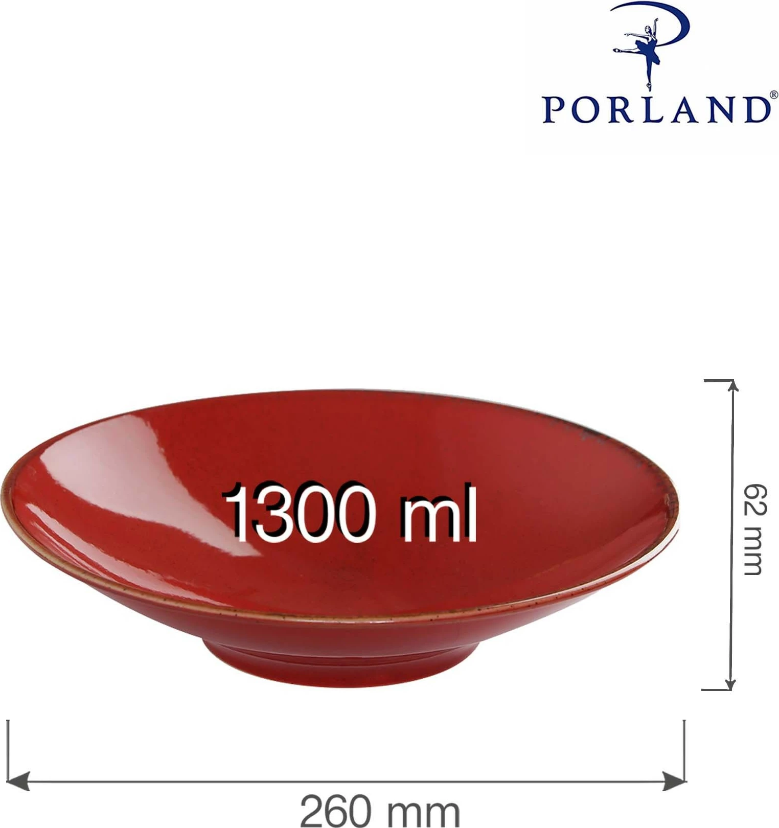 Pjatë me këmbë Porland Seasons Magma 260mm (H62mm) 1300ml, e kuqe, set 6 copë