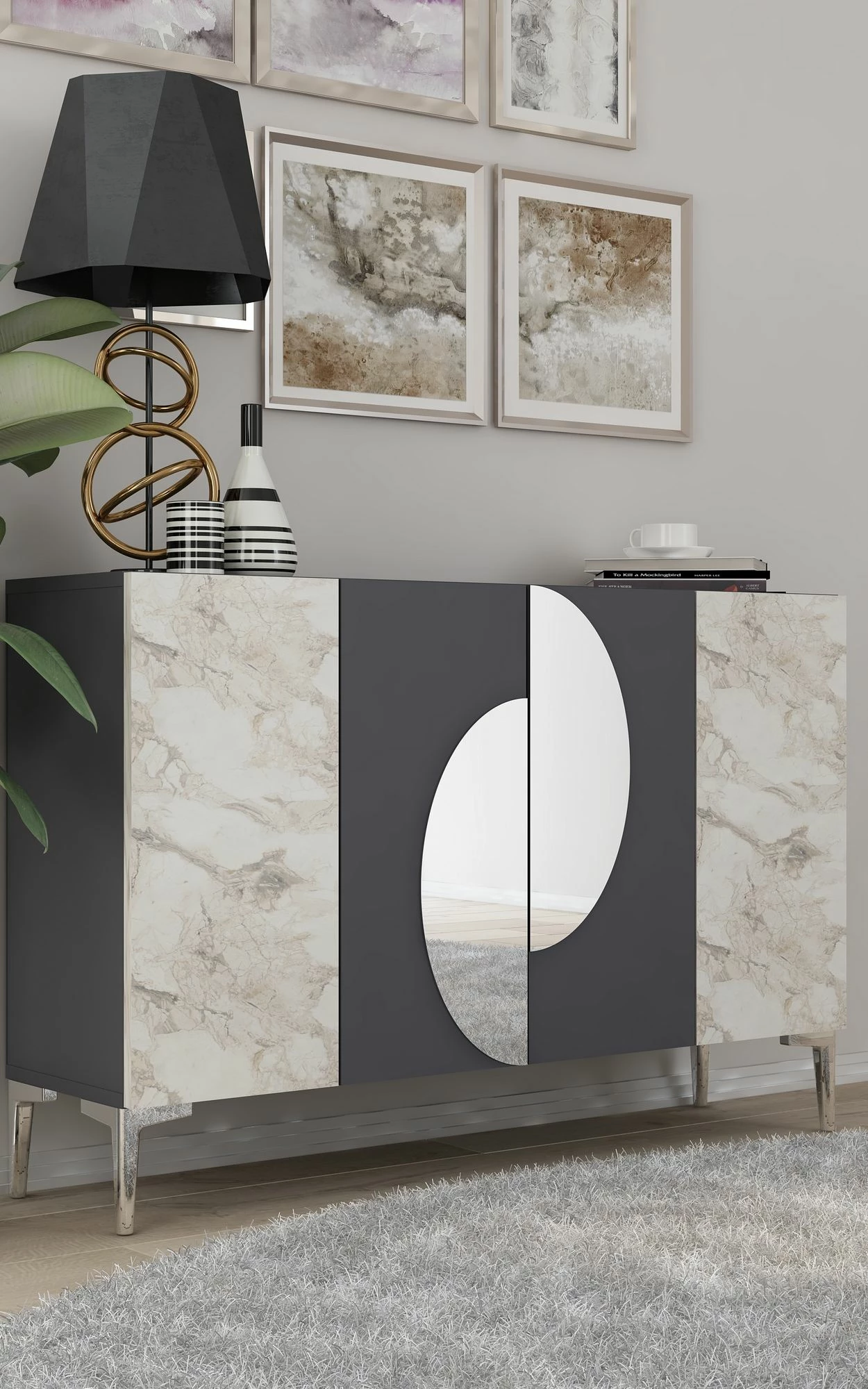 Konsol Skye Decor, Afra KM120, antracit, argjend