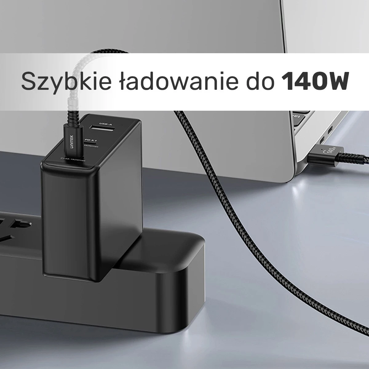 Kabull Unitek USB-C në MagSafe 3, 140W, 2m, ngjyrë e zezë