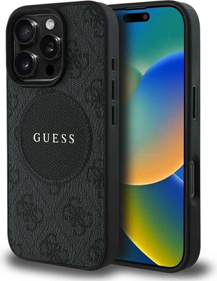 Mbështjellës Guess 4G Circle Classic Logo MagSafe për iPhone 16 Pro, i zi