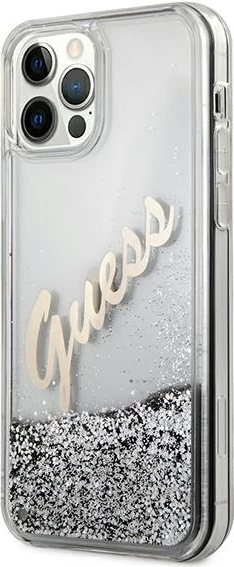Mbështjellës Guess GUHCP12LGLVSSI për iPhone 12 Pro Max 6.7", Glitter Liquid Vintage, argjendtë