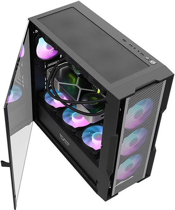 Kasë Darkflash DK431 Mesh, Middle Tower, 4 ventilatorë ARGB, E-ATX/ATX/M-ATX, e zezë