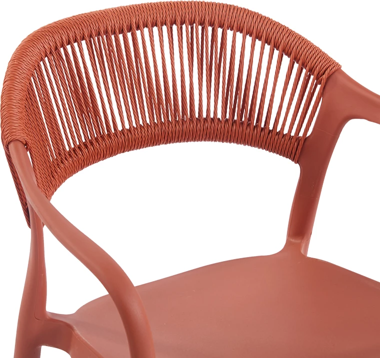 Karrige me krahë Ankara, e grumbullueshme, PP, ngjyrë terrakote, shpinë PE ratan, 54x55.5x77cm
