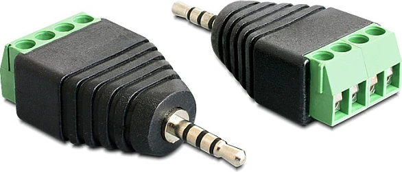 Adapter DeLOCK 65454, jack 2.5mm 4-pin në terminal bllok 4-pin, zi/jeshil
