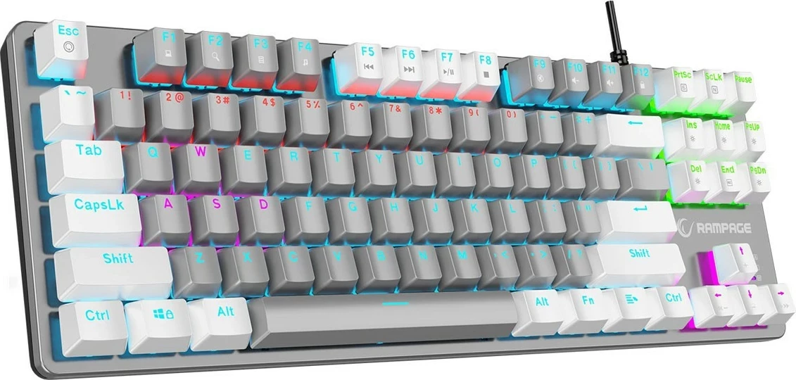 Tastierë mekanike Rampage Snug RGB KRGD Blue, 80%, anglisht, bardhë-gri