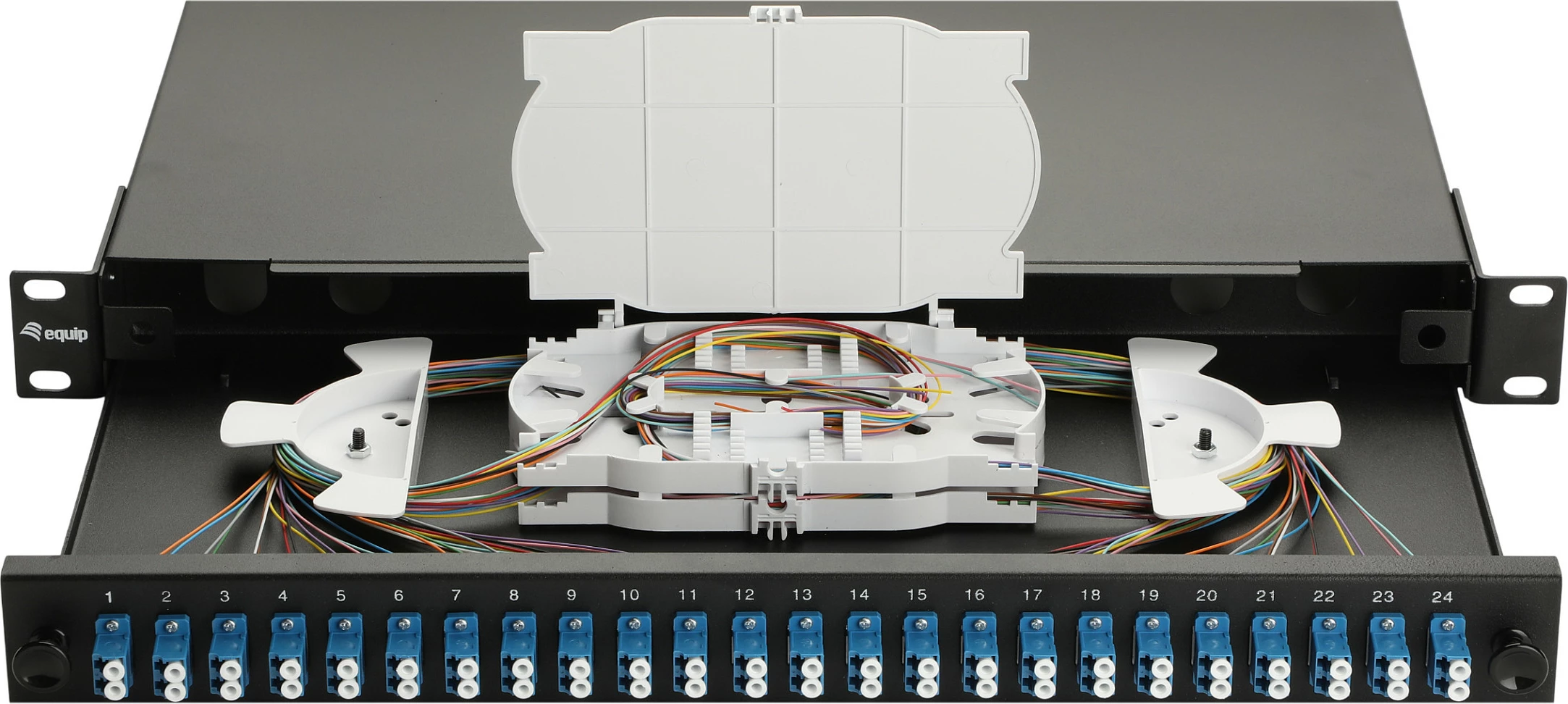 Kuti splice fiber optike EQUIP 337210, 24-Port LC Duplex, OS2, 1U, e zezë