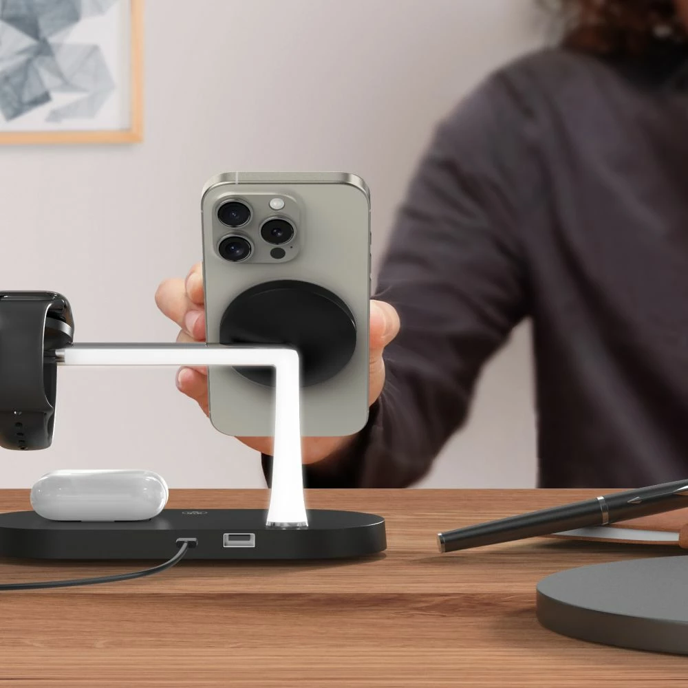 Karikues induktiv 3-në-1 Tech-Protect A12 me MagSafe, për smartphone/kufje/smartwatch, i zi