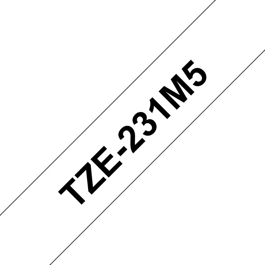 Kasetë shirit etikete Brother TZE-231M5, 12mm x 8m, 5 copë, bardh/zi