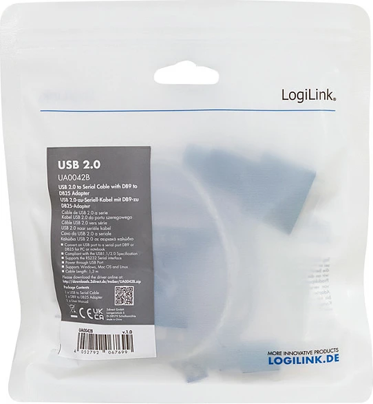 Kabllo adapter USB 2.0 LogiLink, USB-A në RS232 DB9/DB25, 1.3 m, e gjelbër