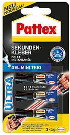Ngjitës sekondë Pattex Sekundenkleber Gel Mini Trio, 3x1 g, rezistent në ujë