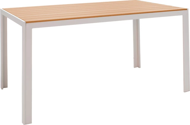 Tavolinë Nares, alumin i bardhë, sipërfaqe druri natyral, 140x80x72.5cm