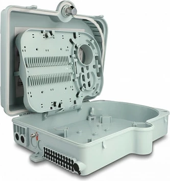 Kuti shpërndarëse fiber optike DeLOCK 24-port, IP65, montim në mur, gri