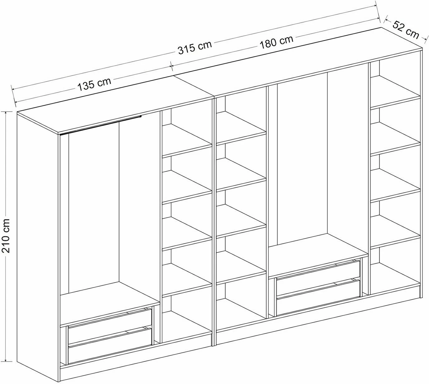 Dollap Skye Decor, Kale Plus, ngjyrë fume, 315x210x52cm