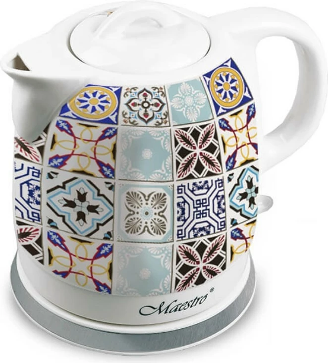 Çajnik elektrik keramik, Feel-Maestro MR-066-PORTO, 1.5L 1200W, bazë 360°, multingjyrësh e bardhë