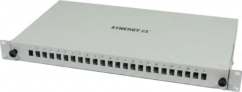 Patchpanel fibër optike Synergy21, 19" 1U, 24x LC Duplex, pa kuplungë LC, gri e çelët