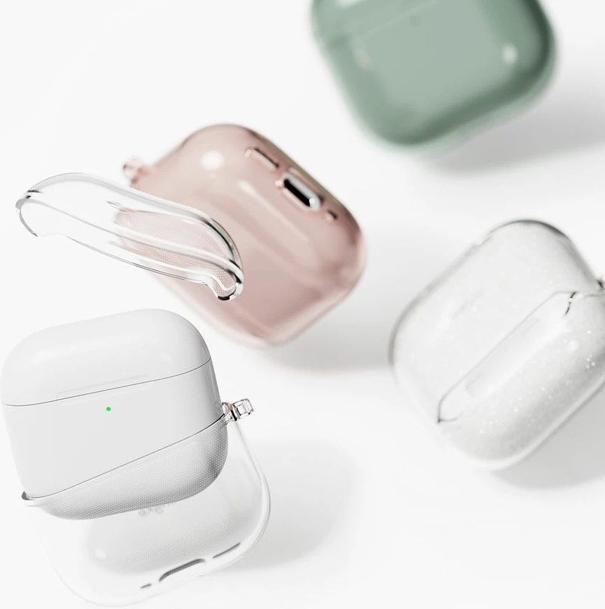Mbështjellës Ringke Air për Apple AirPods 4, Transparent Glitter, me karabiner