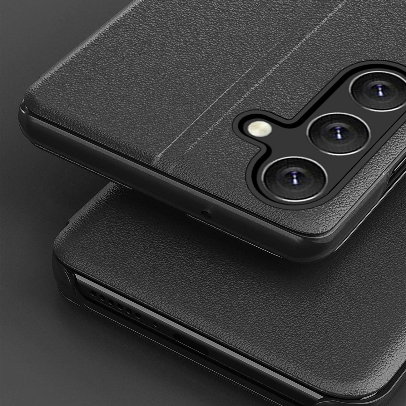 Mbështjellës Hurtel Eco Leather View Case për Samsung Galaxy S25+, e zezë