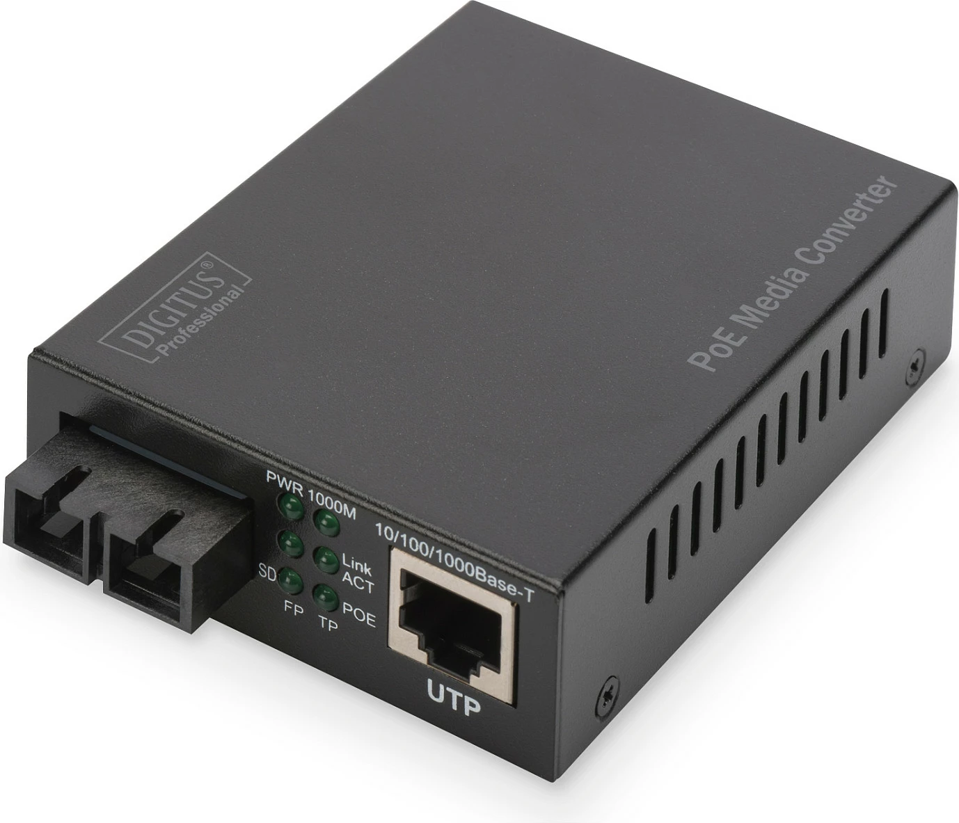 Media konvertues PoE Gigabit Digitus, RJ45 në SC multimode, 10/100/1000 Mbps, i zi