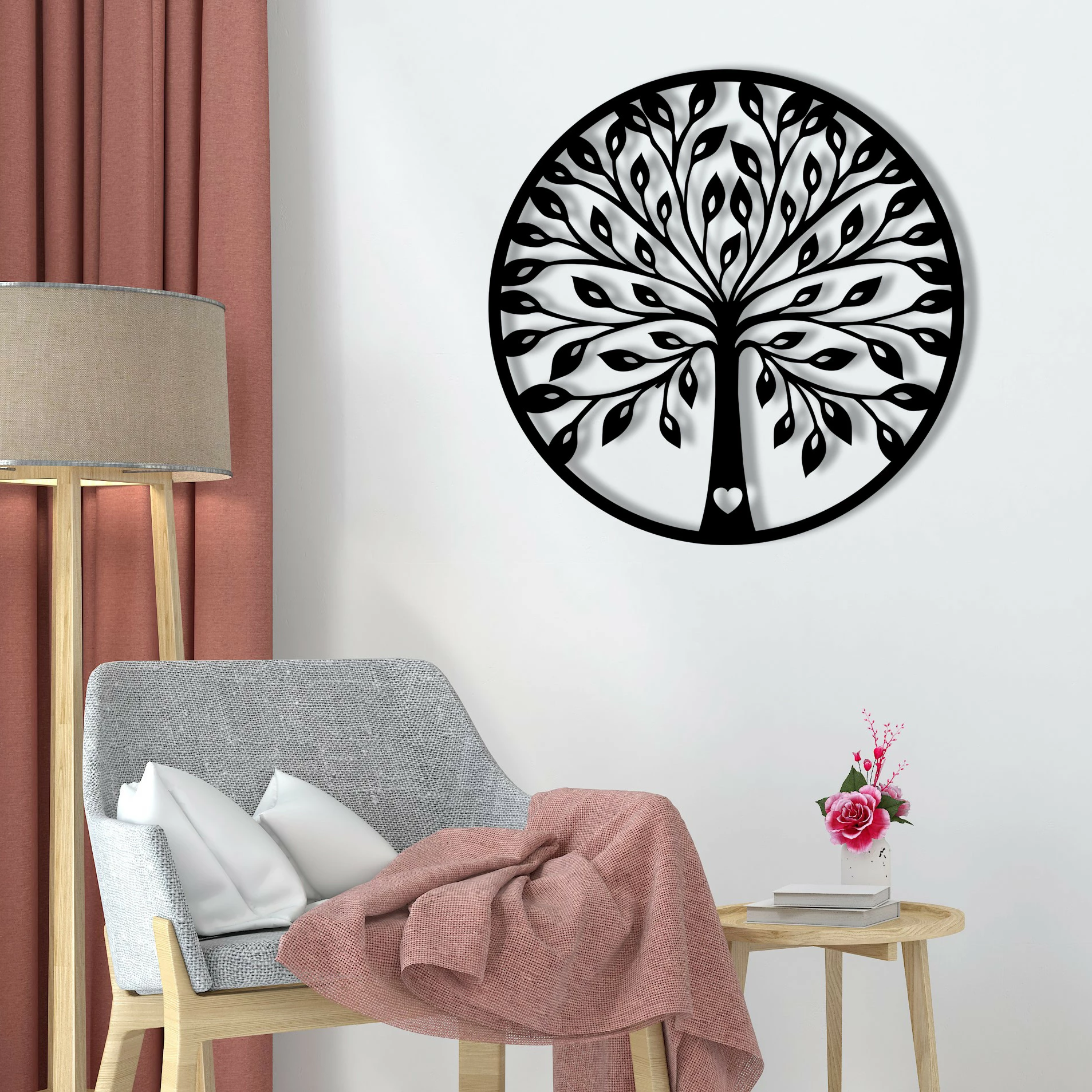 Aksesor dekorativ metalik për mur Wallity, Sadi, ngjyrë e zezë, 58x58cm