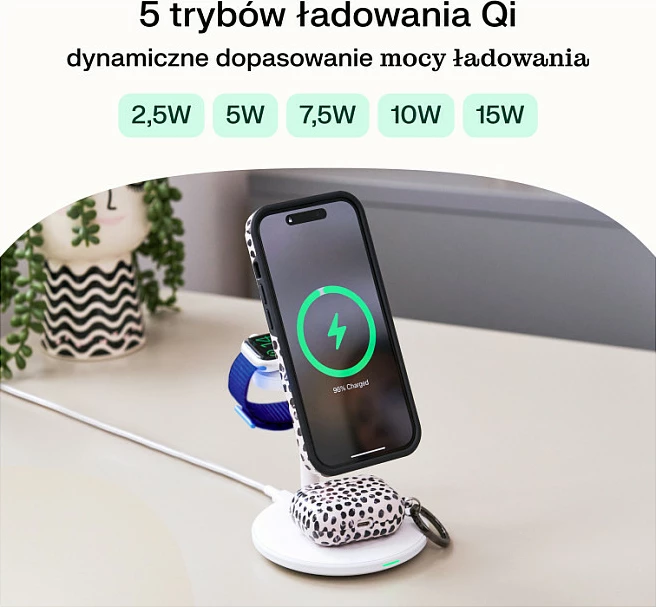 Stacion karikimi MagSafe 3-në-1 Green Cell MagScape për iPhone, Apple Watch, AirPods, i bardhë