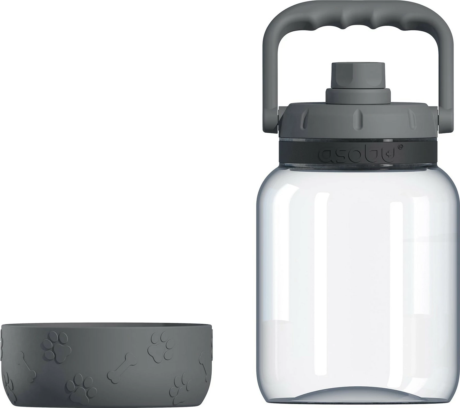 Bidon uji Asobu The Barkley 1500 ml me tas silikoni për qen, Gri