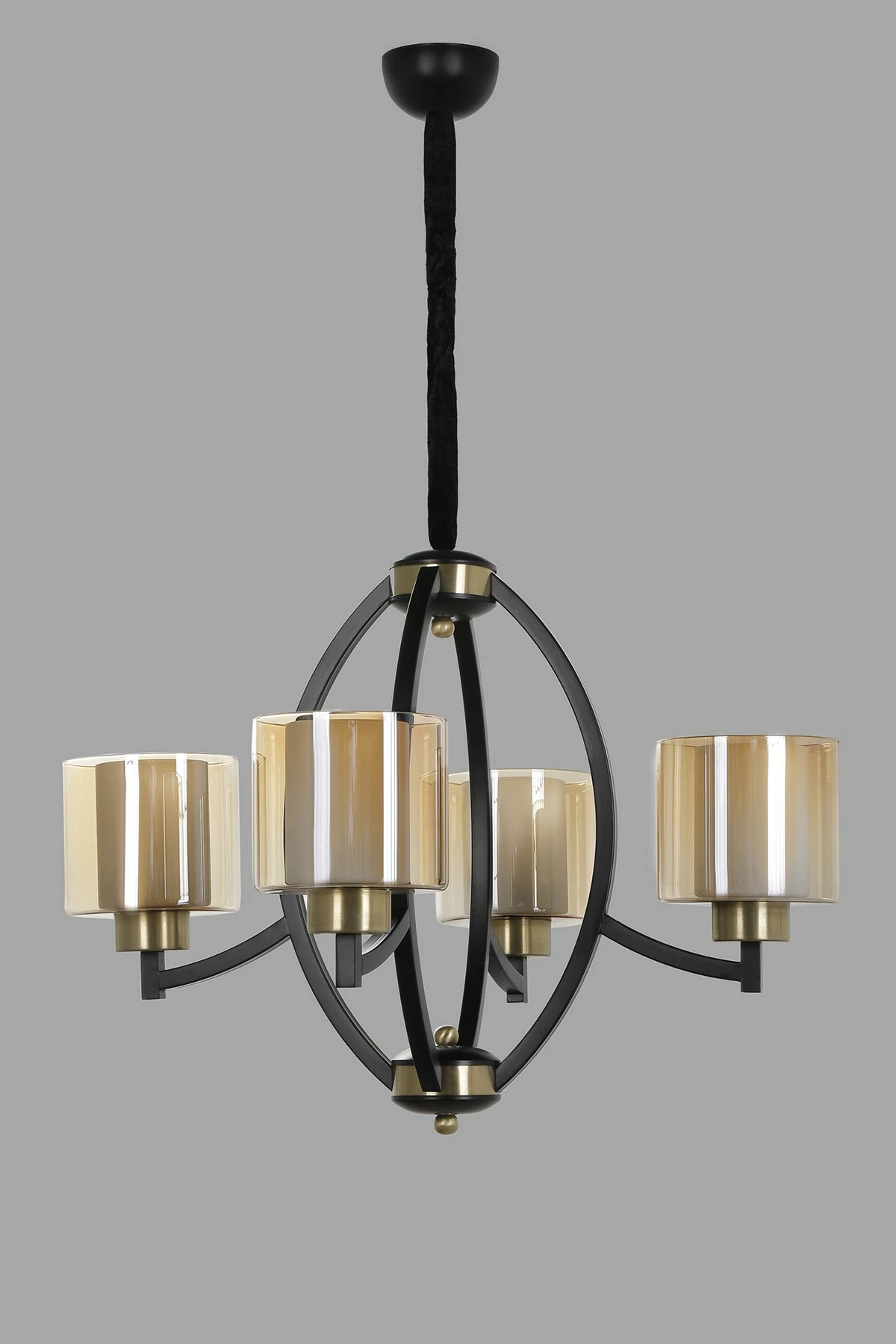 Llambë tavani vintage Opviq Paul 4 llampa, ngjyrë e zezë, balonë qelqi