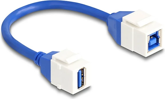 Kabllo modul Keystone DeLOCK USB 3.2 Gen 1, USB-A femër në USB-B femër, 0.2 m, 5 Gbps, blu/bardhë