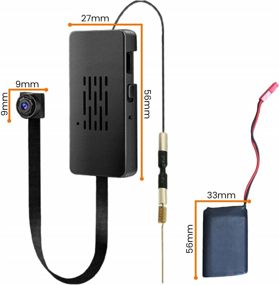Kamerë spiunazhi mini Wi-Fi e fshehur ORLLO C2 Pro, Full HD 1080p, bateri 2800mAh, Tuya, e zezë, set
