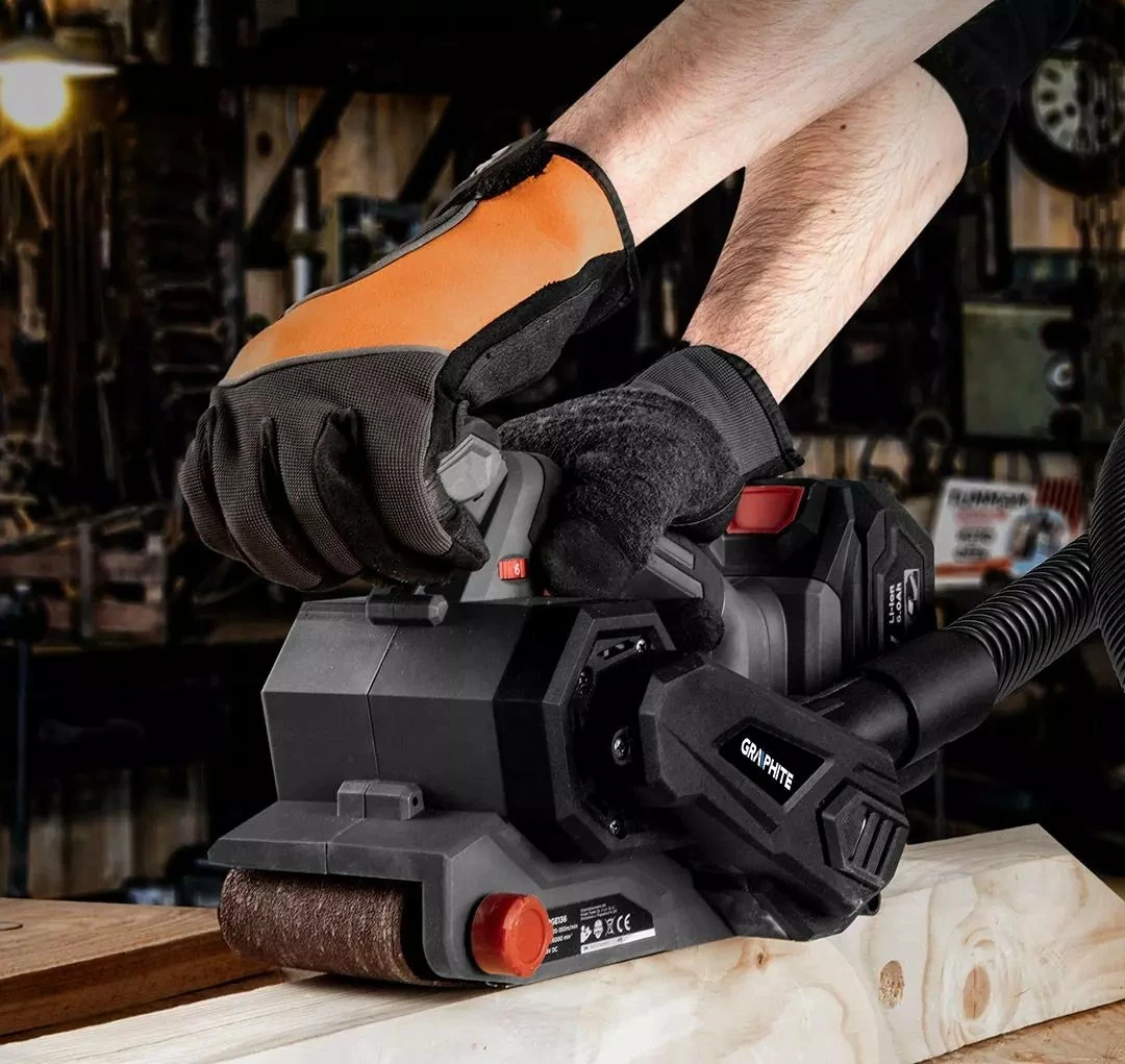 Lëmues me shirit Graphite Energy+ 58GE136 18V, 76x457mm, pa bateri/pa karikues, gri/zi