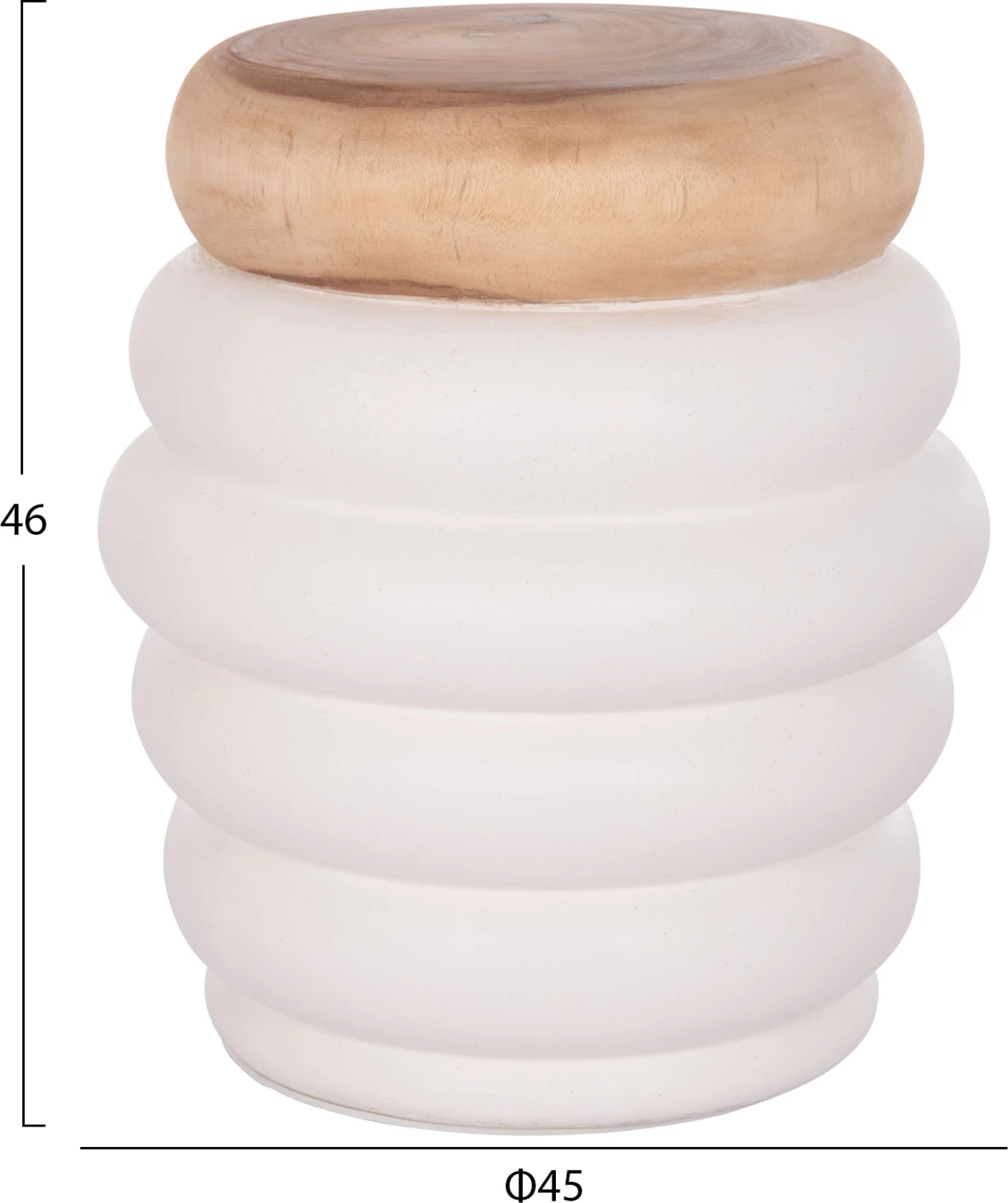 Tavolinë anësore PUFFAT, fibër-cement, ngjyrë e bardhë, sipërfaqe druri teak, FH18172.02, 45x46cm