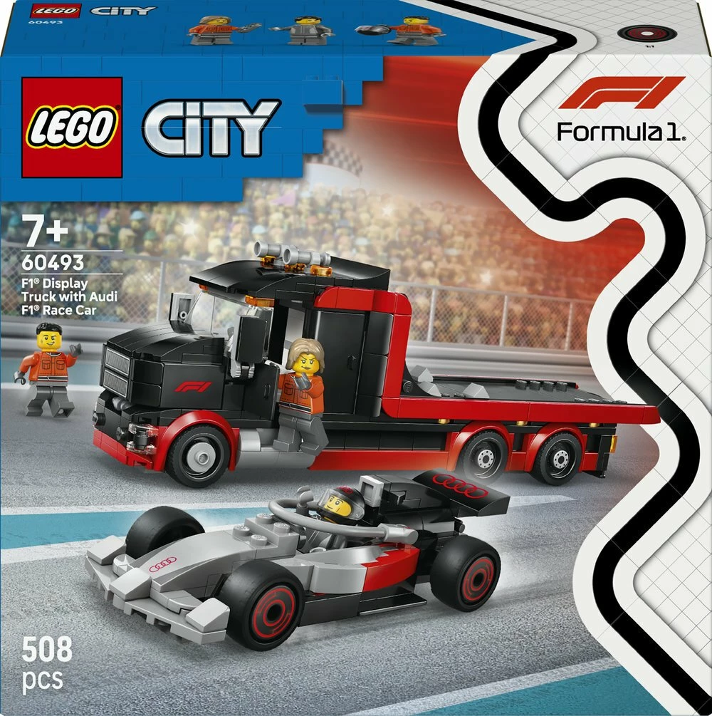 Set ndërtimi LEGO City F1 Truck with Audi F1 Car 60493, 508 copë, 7+, kuqe/zezë