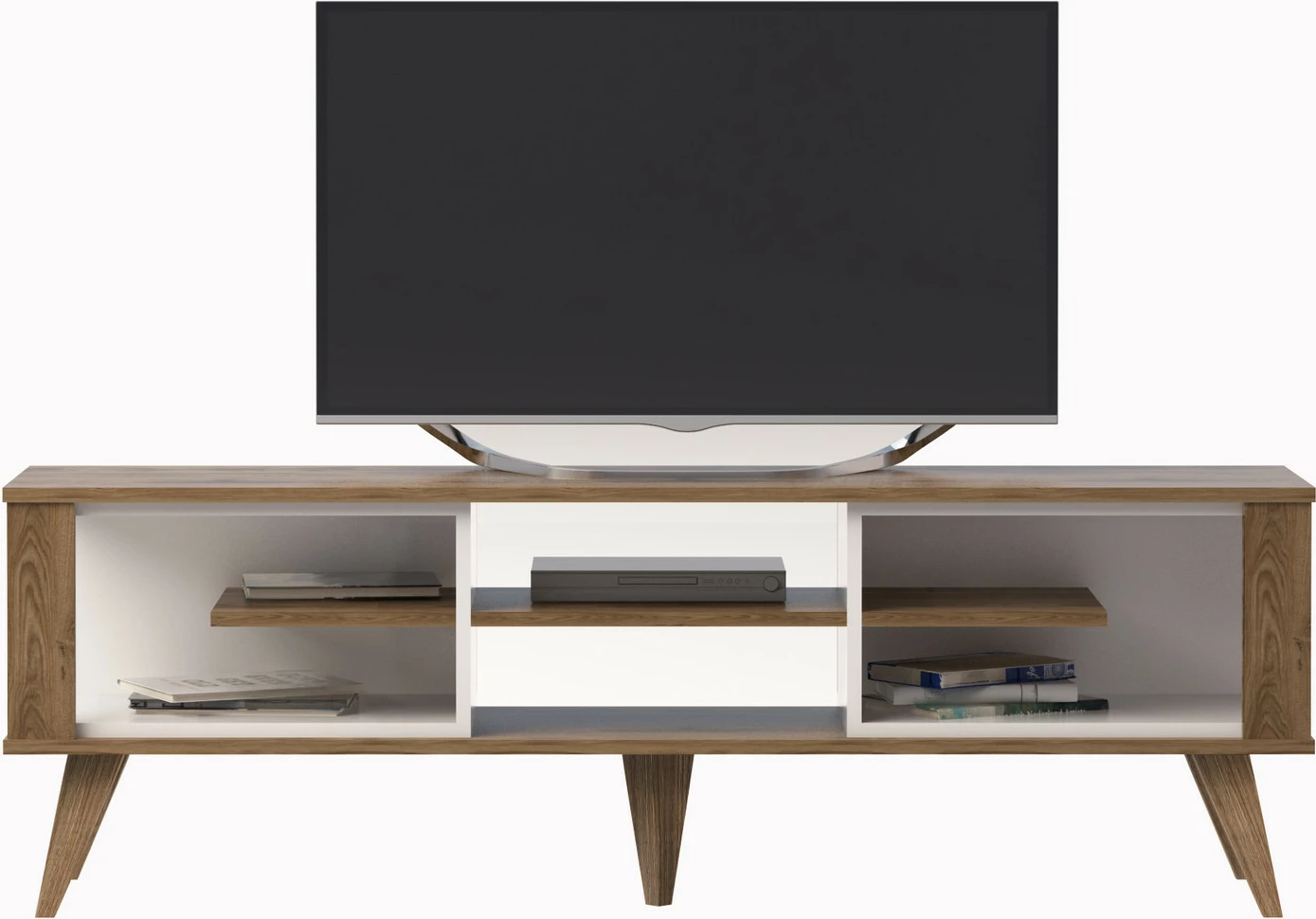 Komodë TV Skye Decor, ngjyrë lis dhe e bardhë, Ionis