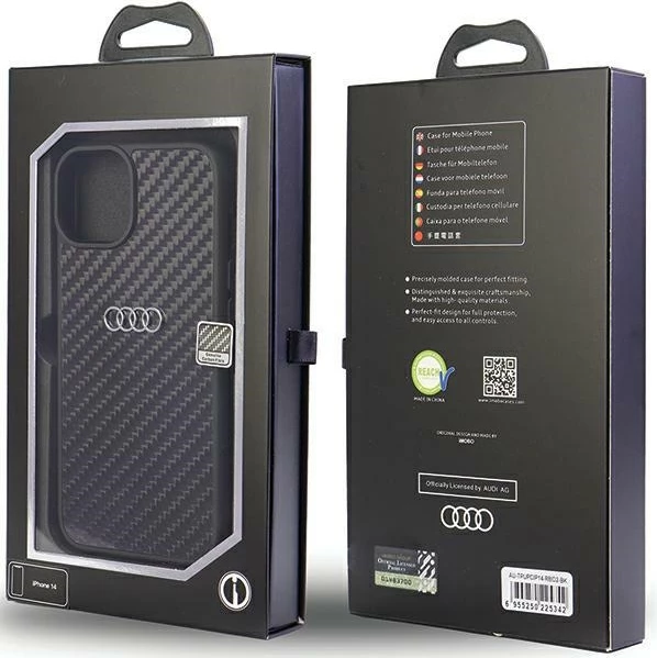 Mbështjellës Audi Carbon Fiber për iPhone 14 6.1", i zi