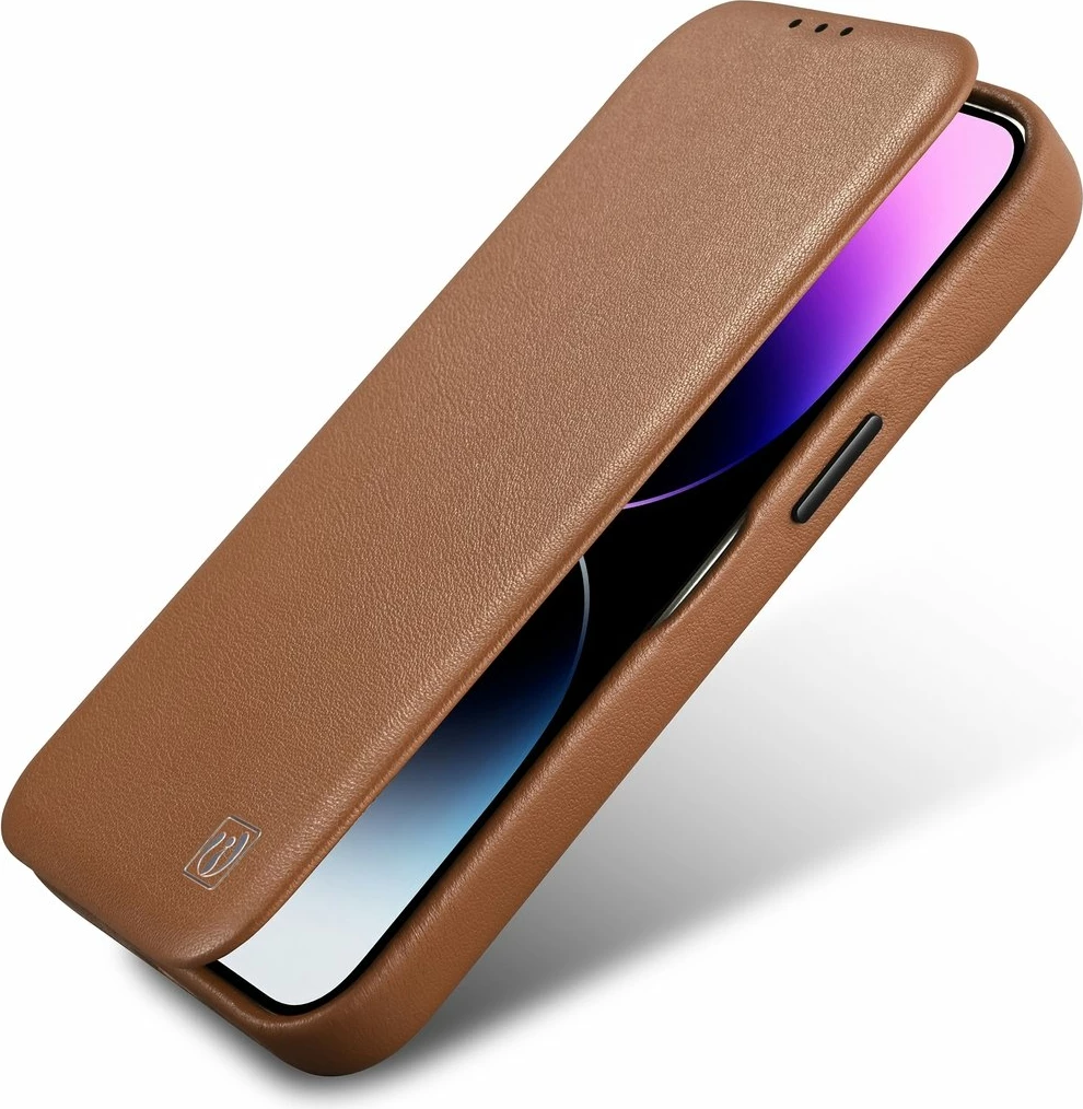Mbështjellës lëkure iCarer CE Premium Folio për iPhone 14, MagSafe, kafe