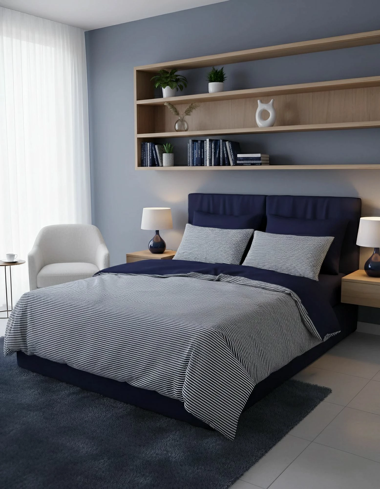 Set mbulesë për jorgan dopio Ranforce, ngjyrë kaltër e errët, L'Essentiel Linge de Maison, Nifty Kombin