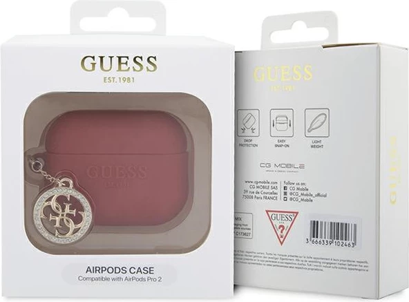 Mbështjellës Guess 3D Rubber 4G Diamond Charm për AirPods Pro 2, Silikon, Kuq