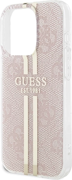 Mbështjellës Guess IML 4G Gold Stripe për iPhone 14 Pro Max, Rozë