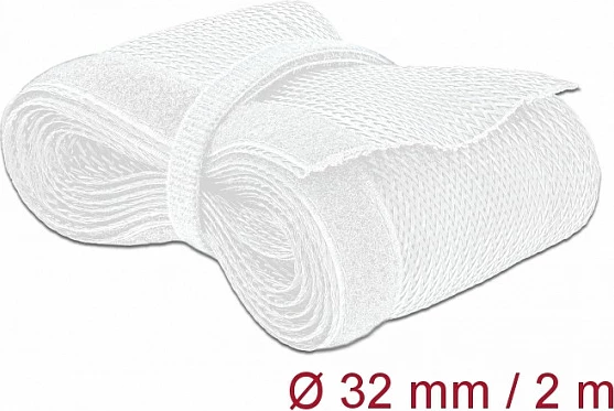Mbështjellës i gërshetuar për kabllo DeLOCK, 2 m, Ø32 mm, me Velcro, i bardhë