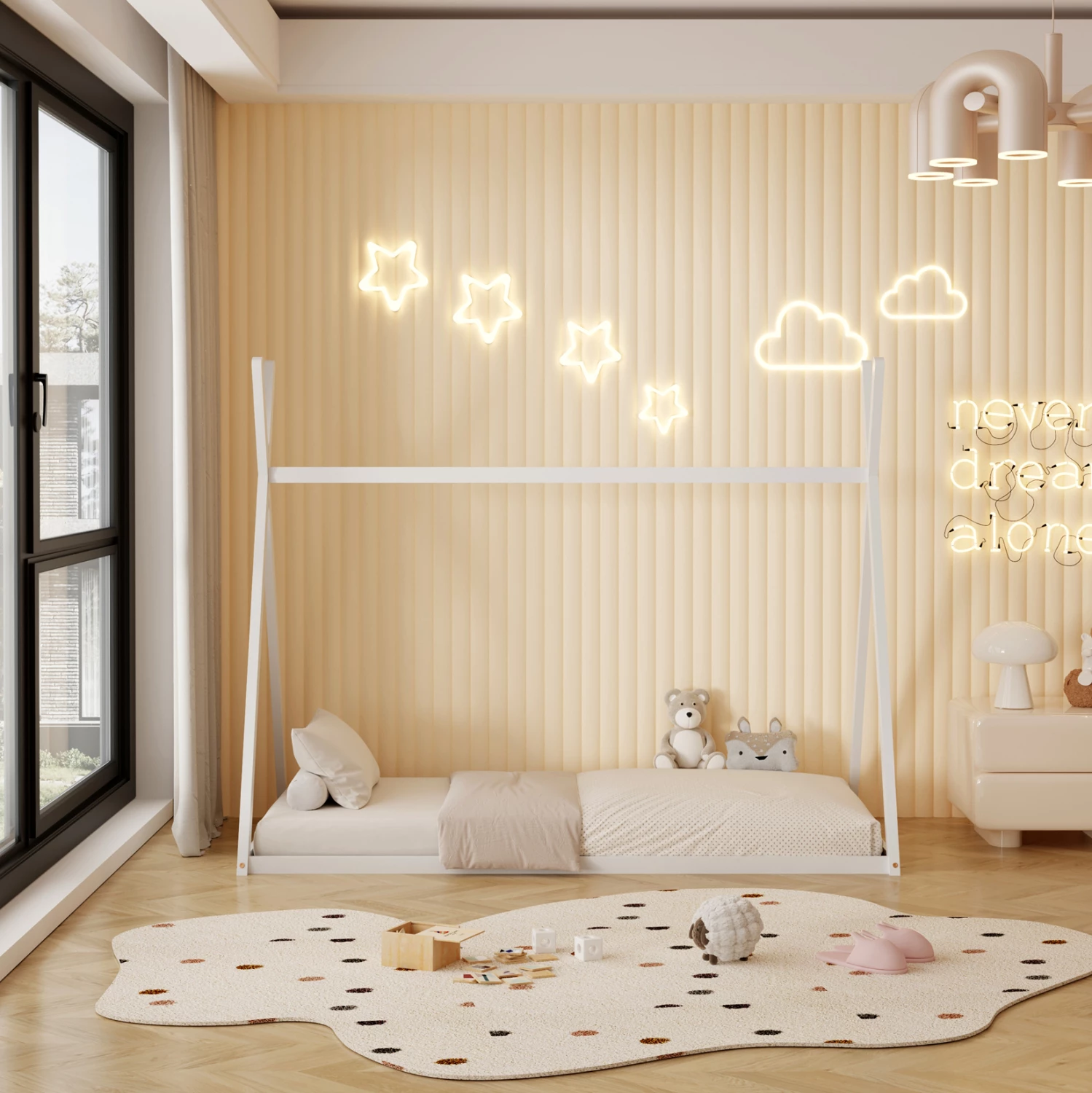 Krevat për fëmijë MUNK FH681.03 t.MONTESSORI dru pishe i bardhë për dyshek 190x90cm