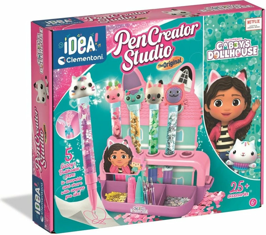 Set kreativ për krijim lapsash Clementoni Idea Art Pen Factory "Gabby's Dollhouse" 18214, 5 lapsa, 25+ aksesorë
