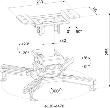 Mbajtëse tavanore për projektor Neomounts CL25-530WH1, h 25.5 cm, max 45 kg, me menaxhim kabllosh, e bardhë