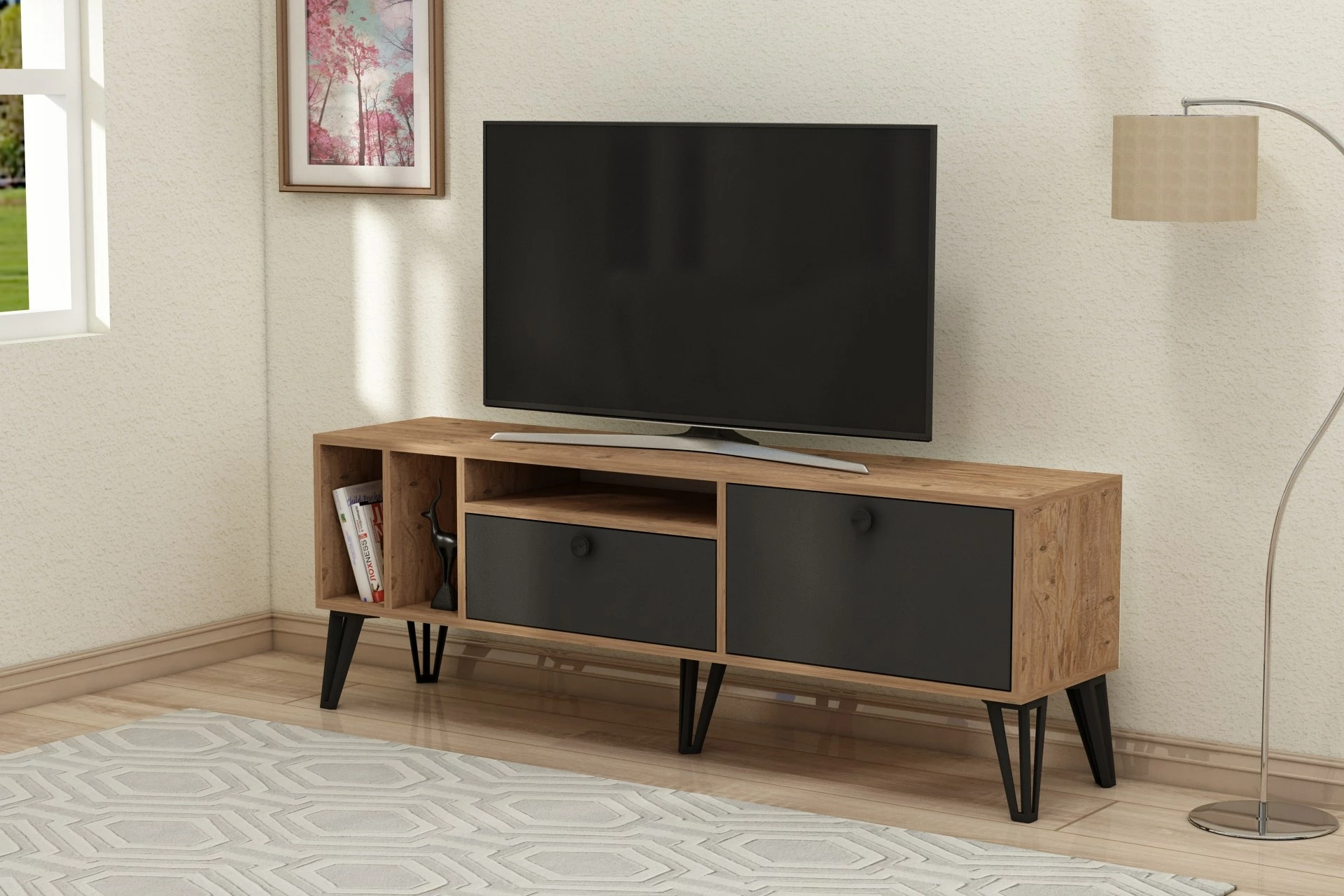 Komodë TV Hanah Home, Aris, ngjyrë Atlantic Pine dhe e zezë