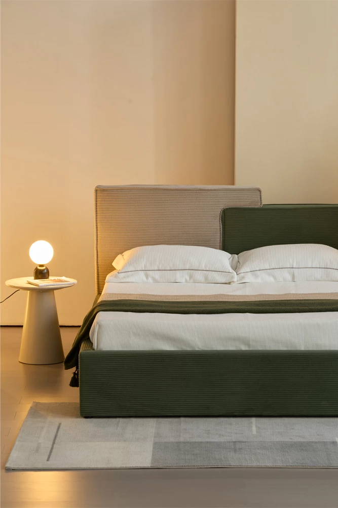 Krevat Puzzle, për dyshek 160x200cm, jeshile ulliri-bezhë, 223x176x106