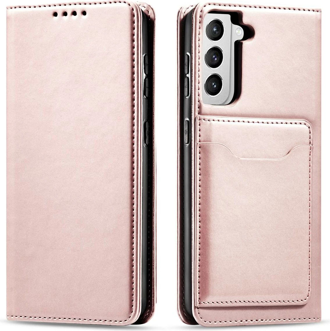 Mbështjellës Hurtel Magnet Card Case për Samsung Galaxy S22+, me kapak, xhep kartelash, rozë